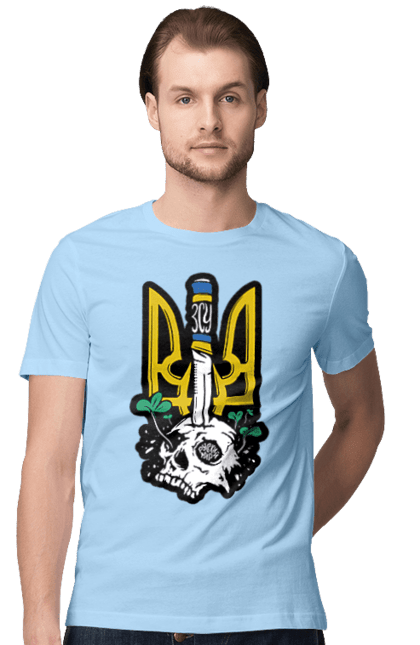 Футболка чоловіча з принтом "Герб ЗСУ". Герб, зсу, патріотична, прапор, череп. 2070702