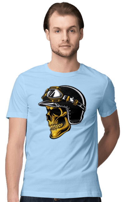 Футболка чоловіча з принтом "Череп в мотошоломі". Крутий, очі, череп, шолом. 2070702