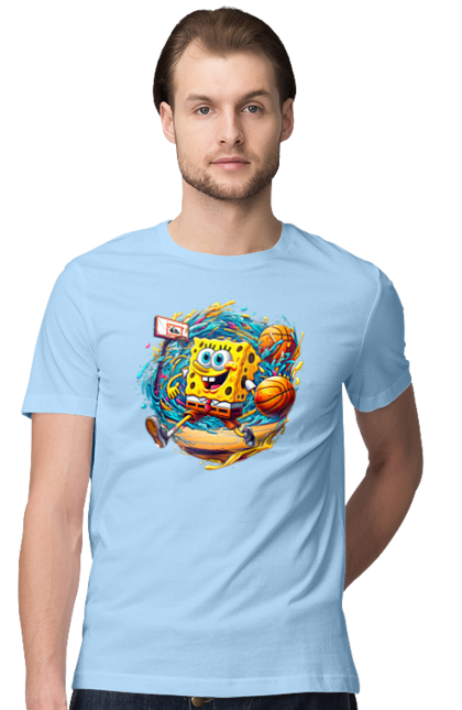 Футболка чоловіча з принтом "Губка Боб". Spongebob, баскетбол, губка боб, м`яч, мультик, мультсеріал, спанч боб, спорт. 2070702