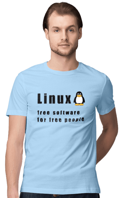 Футболка мужская с принтом Linux Свободный Для Свободных. Linux, администратор, айти, айтишник, бесплатная, бесплатно, доступность, независимость, операционная система, ос, пингвин, программист, программное обеспечение, свобода, свободная, сервер, сисадмин, система, системный администратор, софт, текст, черный. 2070702