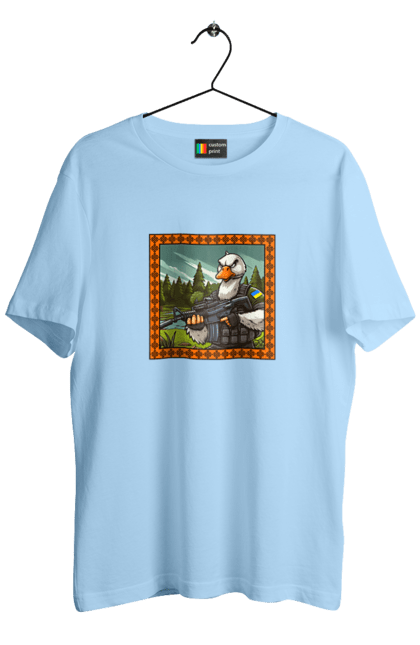 Футболка чоловіча з принтом "Гусячий десант". Біологічна зброя, бойові гуси, військовий гусак, гусячий десант, зброєні сили, прапор, символіка, україна. 2070702