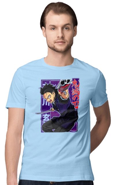 Футболка мужская с принтом Клинок Рассекающий Демонов Генья Шинадзугава. Demon slayer, genya, genya shinazugawa, kimetsu no yaiba, аниме, генья, генья шинадзугава, истребитель демонов, манга, шинадзугава. 2070702