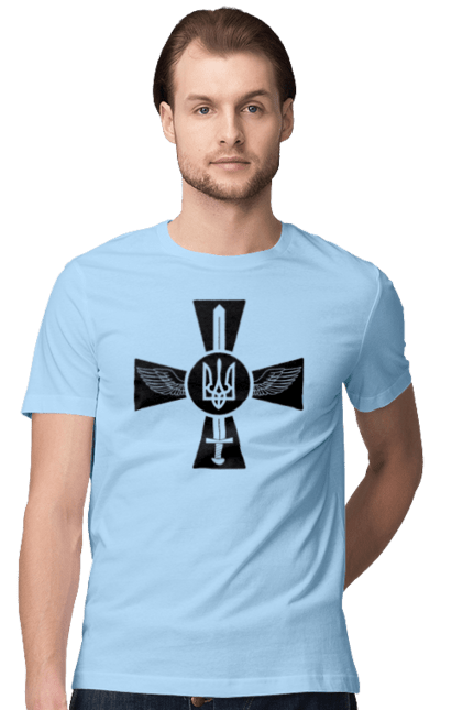 Футболка чоловіча з принтом "Україна герб". Герб, крила, меч, україна. 2070702