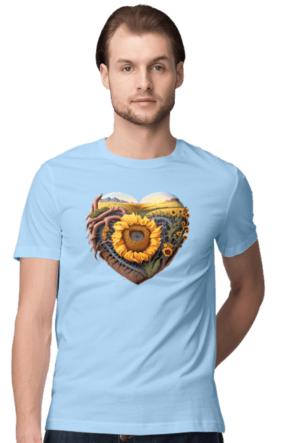 Men`s t-shirt with prints Символи України. Field, sky, sunflower, symbols of ukraine, ukraine, wheat. 2070702