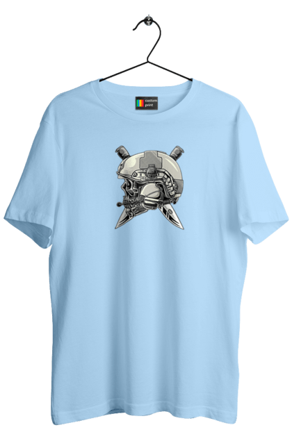 Men`s t-shirt with prints Pilot`s skull. Defender, helmet, military, pilot, skull, than. 2070702