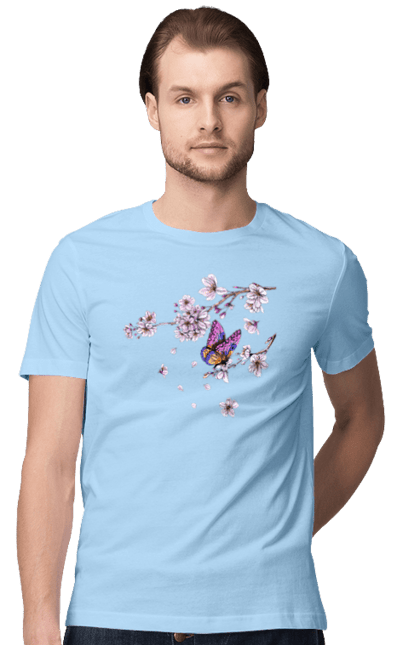 Men`s t-shirt with prints Butterfly And Sakura. Butterfly, sakura, spring, wood. 2070702