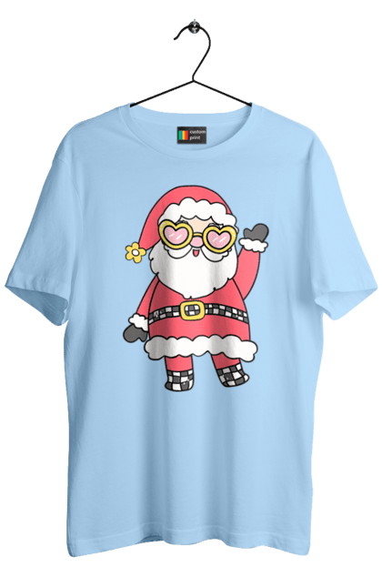 Men's t-shirt with prints Santa Claus with glasses. Christmas decor, christmas print, festive mood, new year, santa claus, winter holidays. 2070702