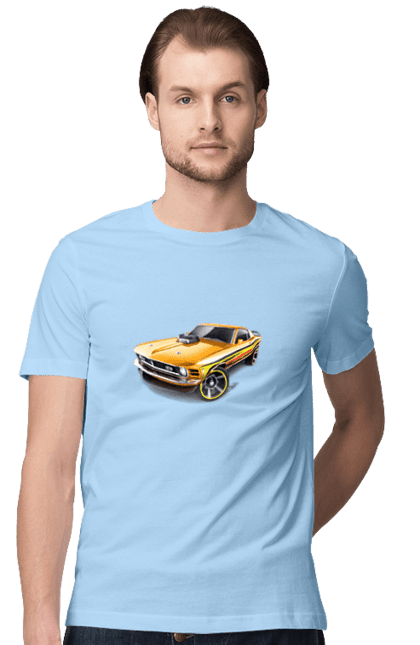 Футболка чоловіча з принтом "Форд мустанг". Американська легенда, жовтий мустанг, культове авто, мустанг, потужне авто, форд мустанг, шелбі. 2070702