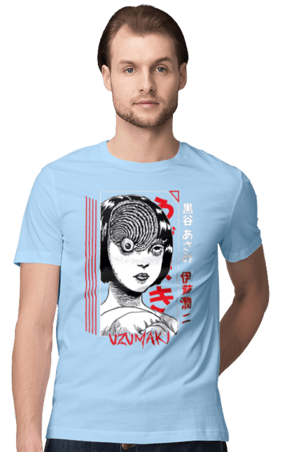 Men's t-shirt with prints Uzumaki. Anime, horror, kurouzu-cho, kurozu, manga, spiral, uzumaki. 2070702