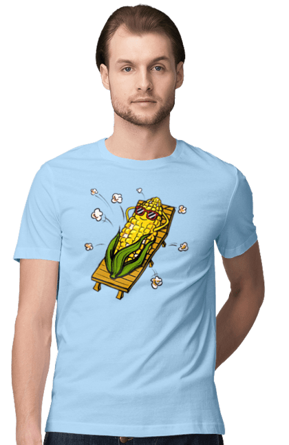 Футболка чоловіча з принтом "Кукурудза Загоряє На Лежаках". Кукурудза, лежак, попкорн. 2070702