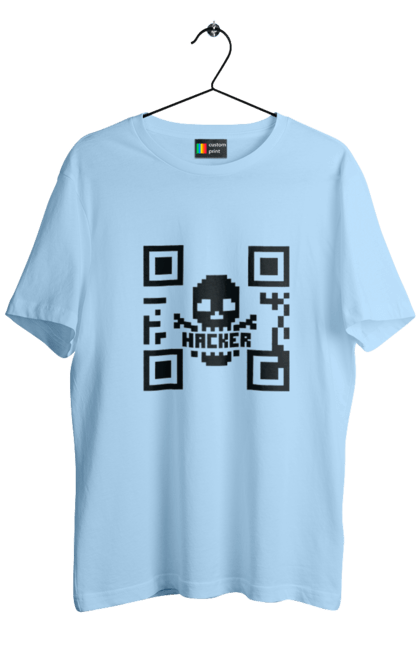 Футболка чоловіча з принтом "Хакер hacker". Geek, hacker, ios, qr code, qr код, ай ті, айтішник, геймер, гік, іт, мем, позитив, пранк, програміст, розробник, хакер. 2070702