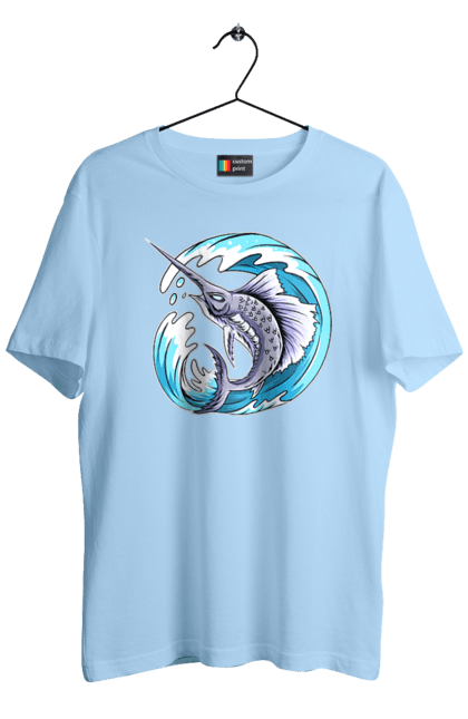 Футболка чоловіча з принтом "Риба Меч І Хвиля". Риба меч, хвиля. 2070702