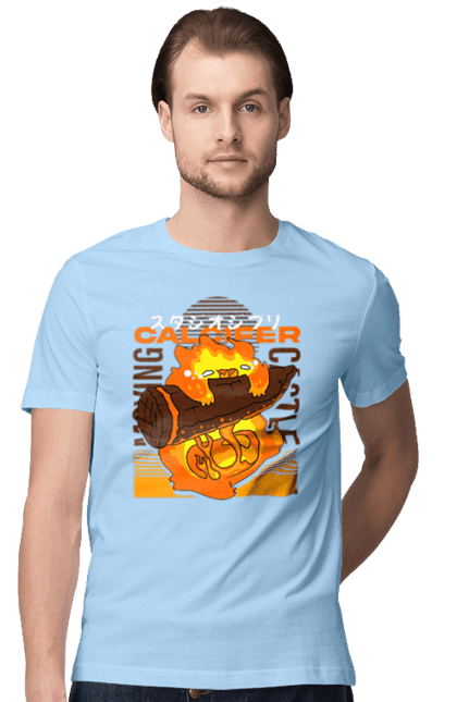 Men's t-shirt with prints Howl's Moving Castle Calcifer. Calcifer, demon, fire, heart, moving castle. 2070702