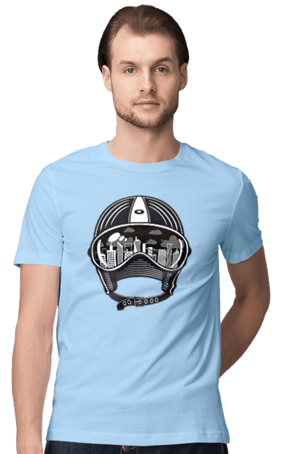 Футболка чоловіча з принтом "Шолом І Місто". Місто, швидкість, шолом. 2070702