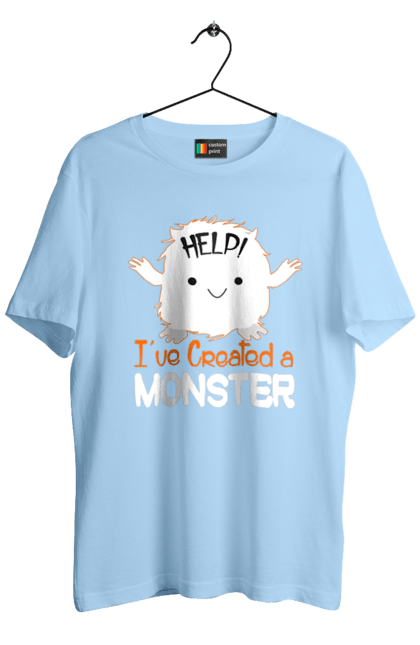 Футболка чоловіча з принтом "Допоможіть! Я створив монстра". Допомога, допоможіть, монстр, свято, створення, хелловін. 2070702