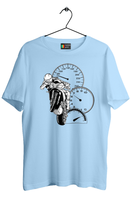 Men`s t-shirt with prints Motorcycle Speed Black. Moto, motorcycle, overclocking, speed. 2070702