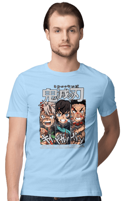 Men's t-shirt with prints Demon Slayer Sanemi Muichiro Gyomei. Anime, demon slayer, gyomei, himejima, kimetsu no yaiba, manga, muichiro, sanemi. 2070702