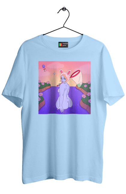 Футболка чоловіча з принтом "Фіолетова Дівчина На Полюванні". Гола, дівчина, сачок. 2070702