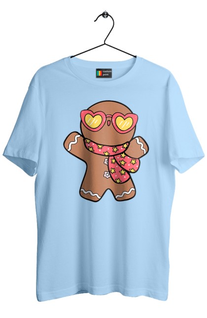 Men's t-shirt with prints Gingerbread with glasses. Christmas, christmas decor, christmas print, cookie, festive mood, gingerbread cookies, new year, sweets, winter holidays. 2070702