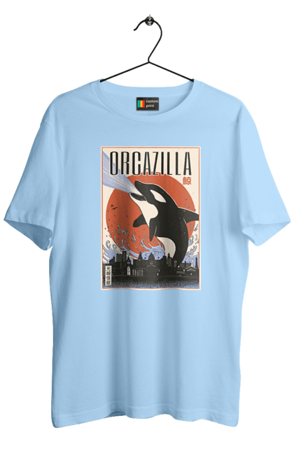 Футболка чоловіча з принтом "Косатказілла". Japan print, japanese, japanese art, japanese poster, japanese poster orca, ocean wildlife, orca, orcazilla, косатка, косатказілла. 2070702