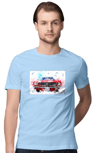 Men`s t-shirt with prints Mustang car. Car, donations, help, horse, mustang, mustang car, paypal, road, ukraine, wheel. 2070702
