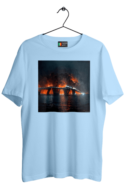 Футболка чоловіча з принтом "Кримський мост горить". Армія росії, армія україни, годить, зсу, крим, мост, удар, удар зсу. 2070702