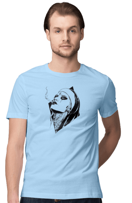 Men`s t-shirt with prints Nun. Cigarettes, cool, girl, tattoo. 2070702