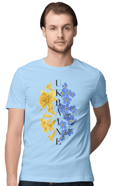 Футболка чоловіча з принтом "Ukraine flower 2". Війна, війна в україні, герб україни, люблю україну, патріот, патрон, свобода, україна, я українець. 2070702
