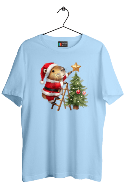 Men's t-shirt with prints Christmas Capybara with a Tree. Animal, capybara, christmas, christmas capybara, christmas tree, gift, holiday, new year, new year`s gift, santa. 2070702