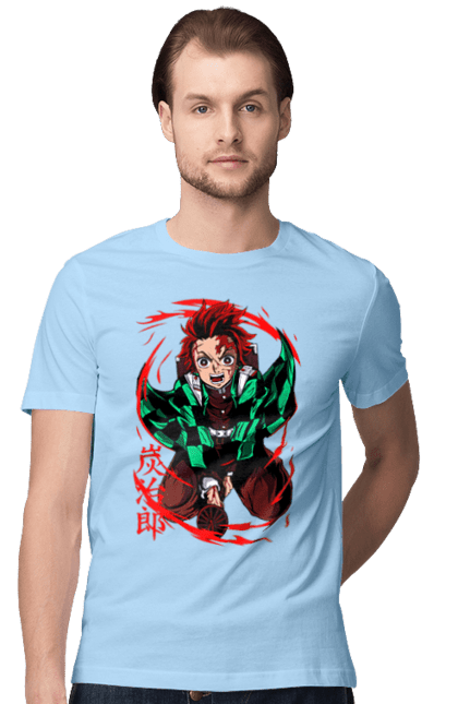 Men's t-shirt with prints Demon Slayer Tanjiro. Anime, demon slayer, kamado tanjiro, manga, tanjiro. 2070702