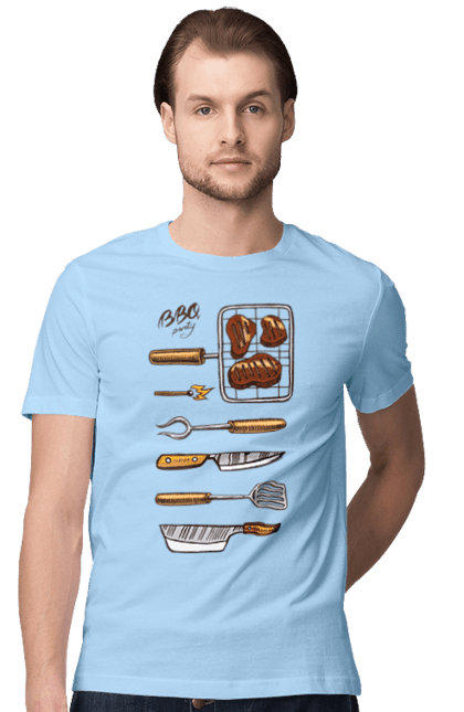 Men`s t-shirt with prints Barbecue Party. B-b-q, fry, meat. 2070702