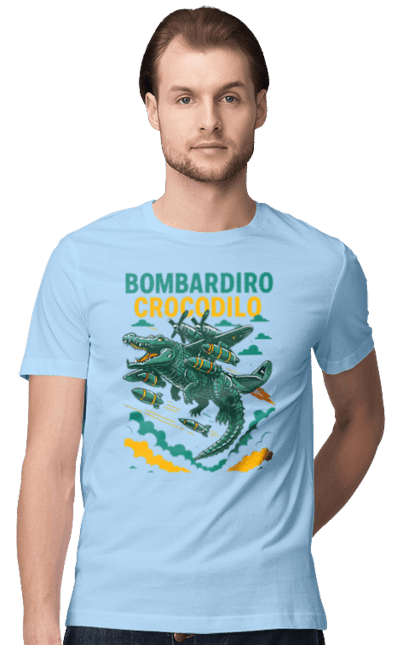 Футболка чоловіча з принтом "Bombardino Crocodilo". Bombardino, bombardino crocodilo, crocodilo, бомбардіно крокоділо, крокодил, крокодил літак, крокодил мем, мем, мем бомбардине крокодило. 2070702
