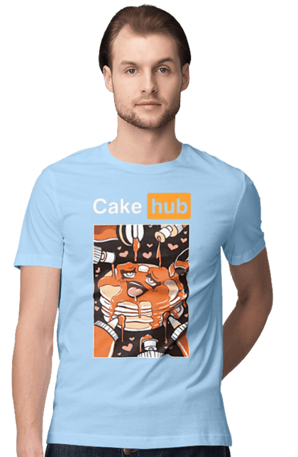 Men`s t-shirt with prints Cake Hub. Brutal, cake, cake hub, hub, humor, joke, porn hub. 2070702