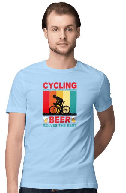 Футболка чоловіча з принтом "Cycling Beer". Алкоголь, брутальні, велосипед, веселі, для спортсменів, літні, пиво, спорт, чоловічі. 2070702