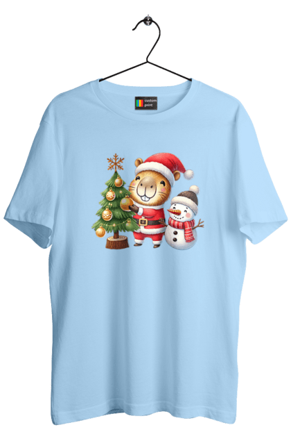 Men's t-shirt with prints Christmas Capybara with a Tree. Animal, capybara, christmas, christmas capybara, christmas tree, gift, holiday, new year, new year`s gift, santa. 2070702