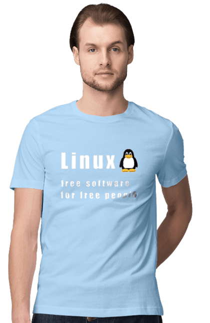 Футболка чоловіча з принтом "Linux Вільний Для Вільних". Linux, адміністратор, айті, айтішник, безкоштовна, безкоштовно, білий, вільна, доступність, незалежність, операційна система, ос, пінгвін, програміст, програмне забезпечення, свобода, сервер, сисадмін, система, системний адміністратор, софт, текст. 2070702