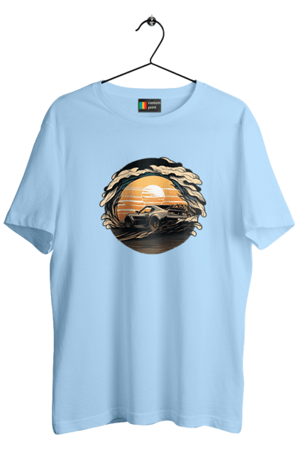 Футболка чоловіча з принтом "Додж на заході сонця". Авто, автомобіль, додж, машина, машини. 2070702