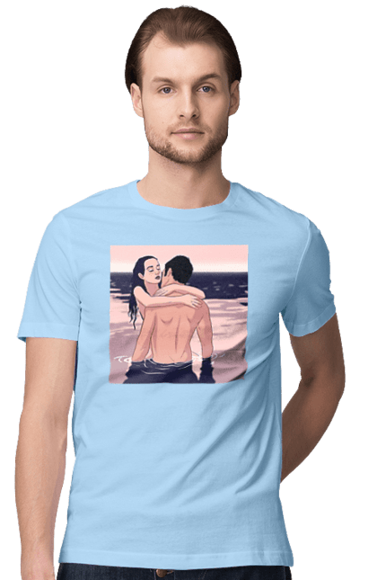 Футболка чоловіча з принтом "Парочка Обнімається В Річці". Голо, кохання, пара. 2070702