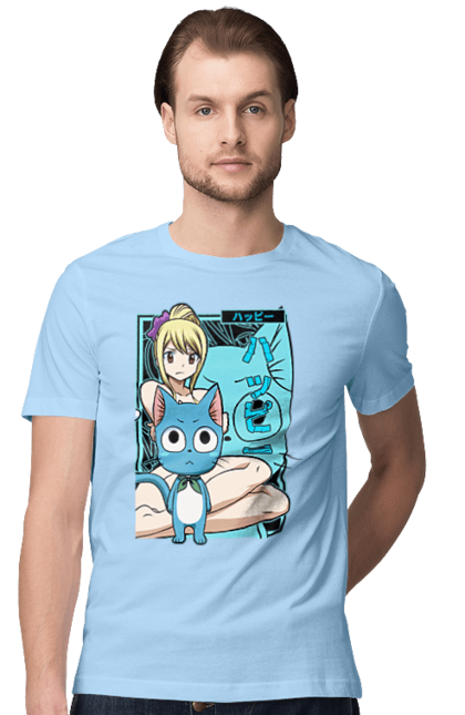 Men's t-shirt with prints Lucy Heartfilia. Anime, fairy tail, happy, lucy, lucy heartfilia, manga. 2070702