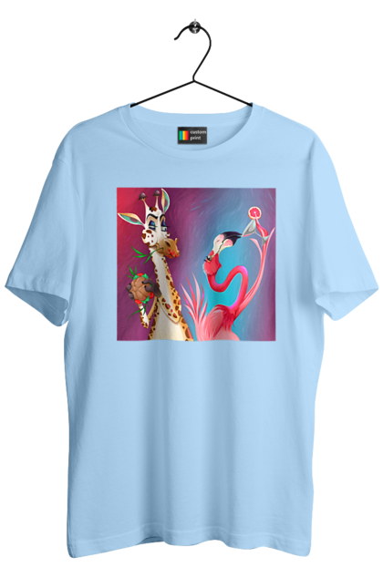 Футболка чоловіча з принтом "Жираф І Фламінго На Вечірці". Жираф, їжа, коктейль, фламінго. 2070702