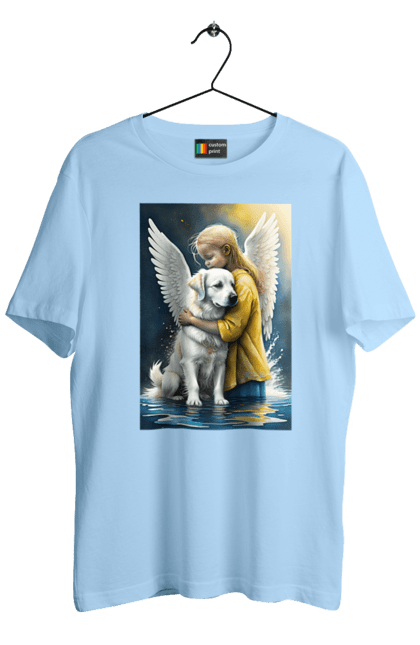 Футболка чоловіча з принтом "Дівчинка та собака ангел [память загиблим тваринам]". Дівчинка та собака, крим, нова каховка, память загиблим тваринам, собака ангел, україна, херсон. 2070702