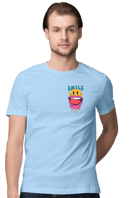 Men`s t-shirt with prints Summer smile. Brutal smiley, computer smile, hot, merry spade, physiognomy, smile, smiley, smiling face. 2070702