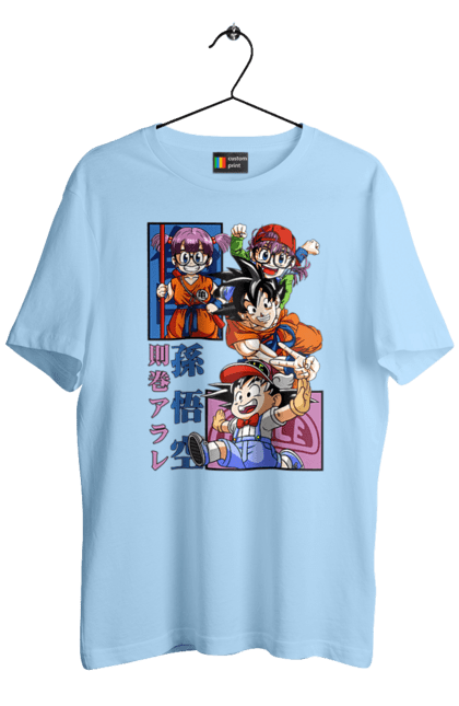 Men's t-shirt with prints Dragon Ball Son Goku and Arale. Anime, arale, arale norimaki, dr. slump, dragon ball, goku, manga, son goku, tv series. 2070702