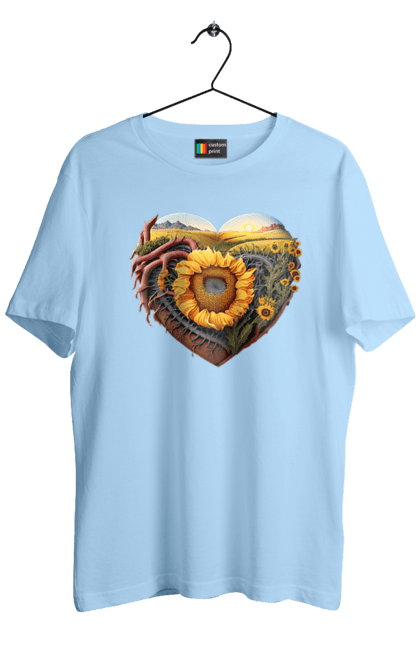 Men`s t-shirt with prints Символи України. Field, sky, sunflower, symbols of ukraine, ukraine, wheat. 2070702