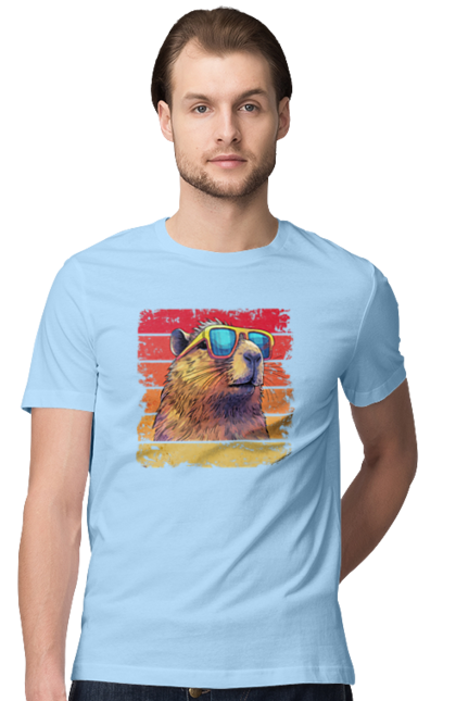 Men's t-shirt with prints Capybara. Animal, capybara, glasses, rodent. 2070702