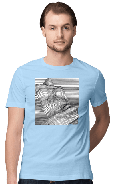 Футболка чоловіча з принтом "Дівчина В Смужку". Гола, сиськи. 2070702