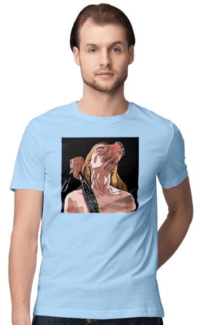 Футболка чоловіча з принтом "Дівчина У Полоні Чоловіка З Батогами". Батіг, пристрасть, смоктати. 2070702