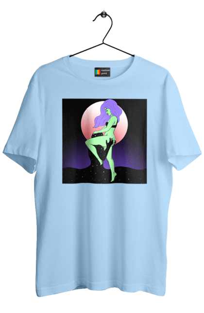 Футболка чоловіча з принтом "Зелена Дівчина І Місяць". Інопланетянка, місяць. 2070702