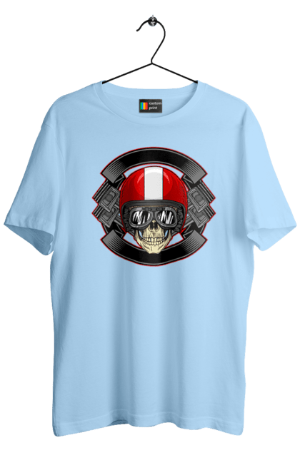 Футболка мужская с принтом Череп мотоциклист. Мотоциклист\, череп, шлем. 2070702