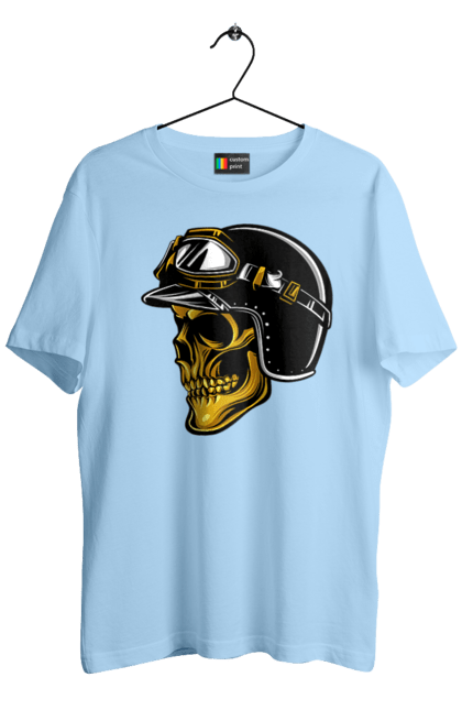 Футболка чоловіча з принтом "Череп в мотошоломі". Крутий, очі, череп, шолом. 2070702